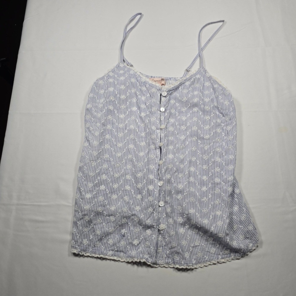 Cottagecore fairy Japna Lounge Womens Blue White Eyelet Camisole Top Small